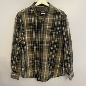Smith workwear Flannel plaid button up Mens shirt casual green navy‎